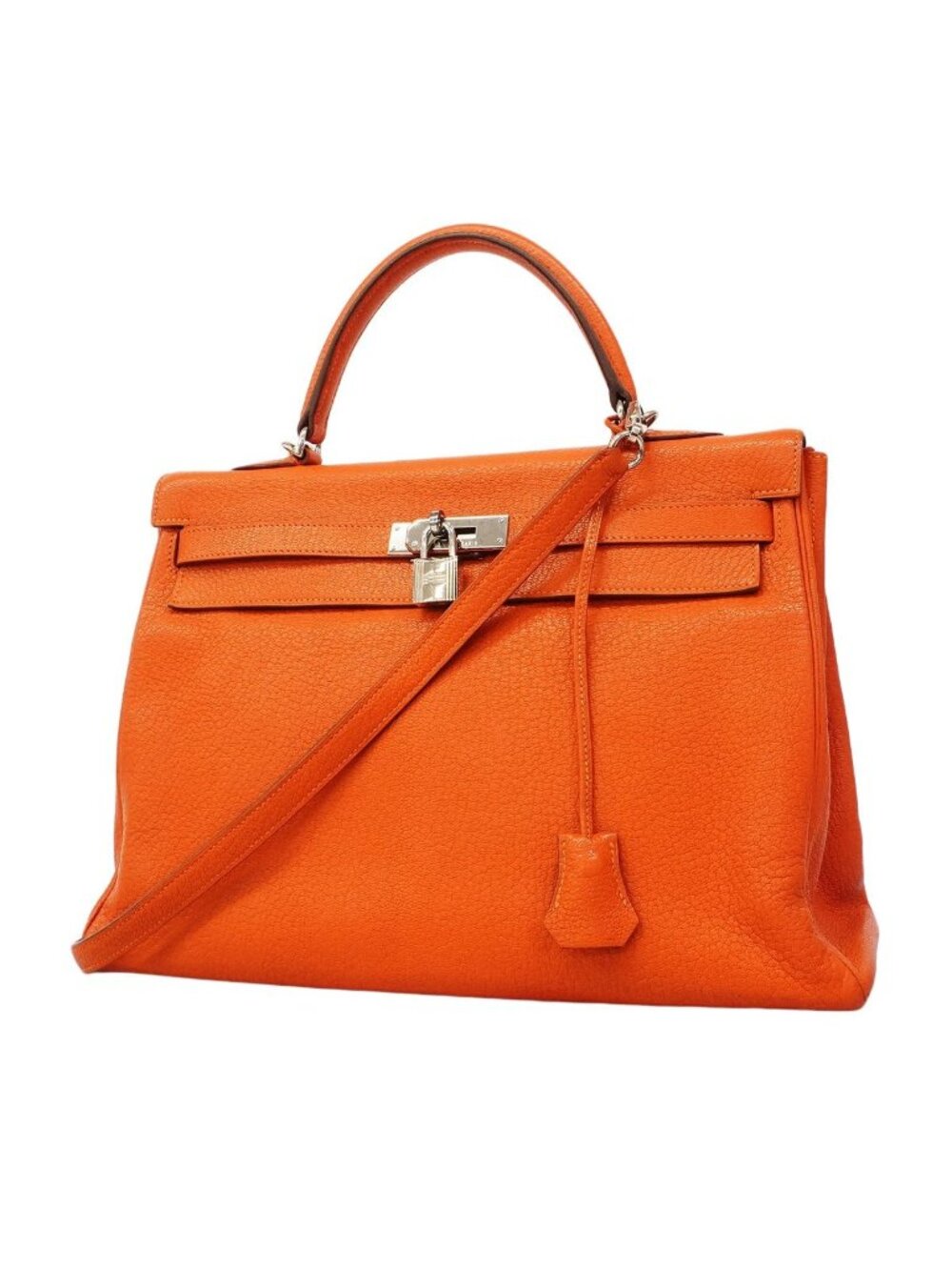 Hermes Handbag Kelly 35 Chevre Orange Silver 2-Way Bag